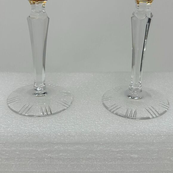 Nachtmann Traube Amber Yellow Cordial 4.75” Cut To Clear Crystal Glass Set 2 - Picture 13 of 16